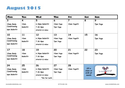 August Timetable
